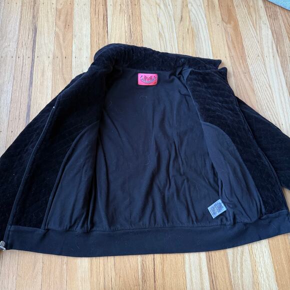 Juicy Couture Vintage Black Quilted Velour Zip Up Jacket Size Petite Y2K USA - Picture 7 of 12